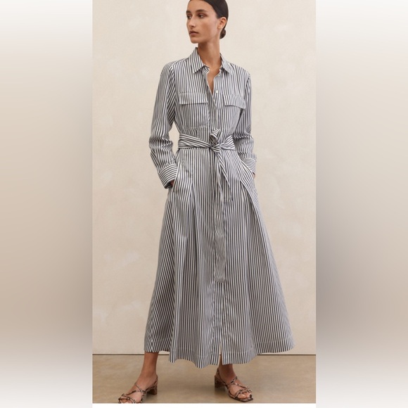 ME+EM Dresses & Skirts - ME+EM Navy and Soft White Striped Maxi Shirt Dress